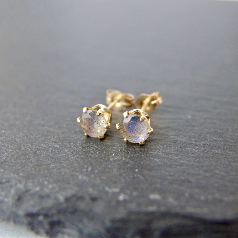 5mm labradorite stud earrings 14k GF - Picture 9 of 11
